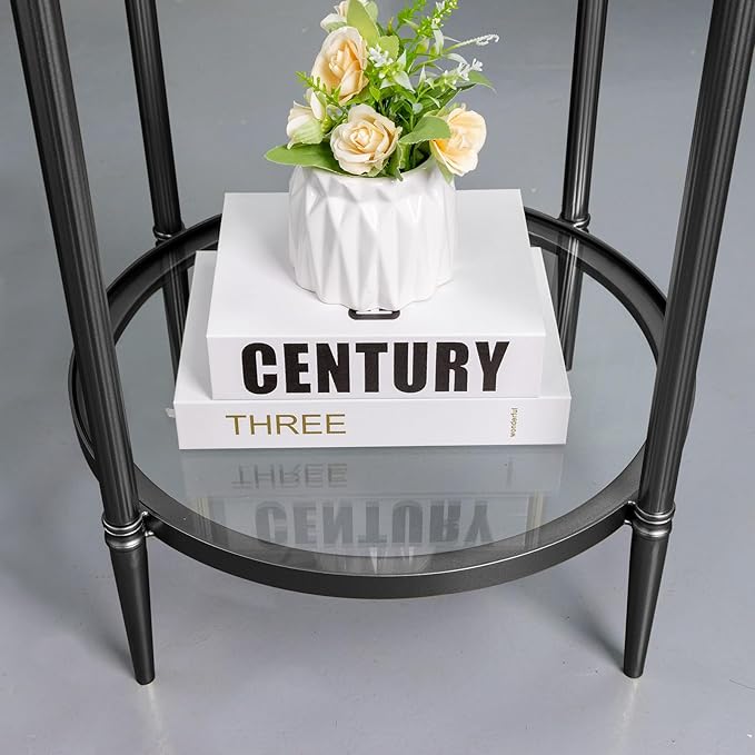 2 Tier Round Side Table, Modern Metal Clear Coffee Table，Small Accent Table - Image 4