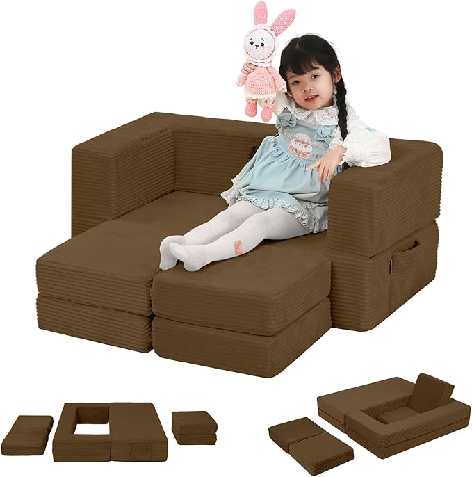 MeMoreCool Modular Kids Couch, Corduroy Play Toddler Couch by MeMoreCool