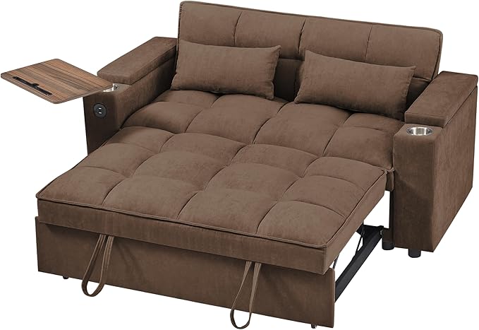 65-inch Multifunctional Loveseat Pull Out Sleeper Sofabed W/Cupholders - Image 9