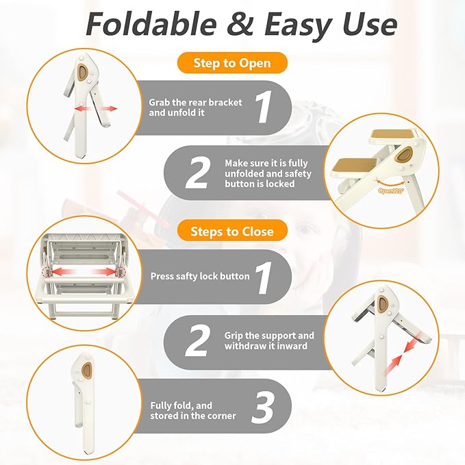 Toddler Step Stool, iNeibo 2-Step Foldable Step Stool - Image 3