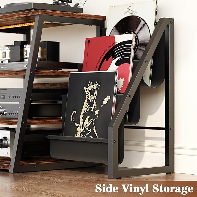 AV Media Stand with Outlets, Stereo Stands and Racks with Vinyl Storage - Image 6