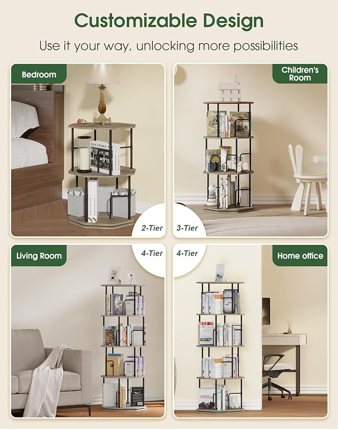 4 Tier Rotating Bookshelf, 360 Display Round Spinning Bookshelf Tower - Image 6