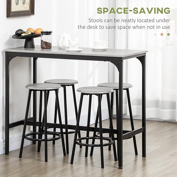 HOMCOM 5-Piece Counter Height Bar Table Set, Rustic 43.25" Dining Table - Image 4