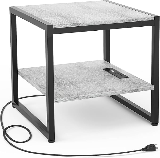 Homieasy End Table with Charging Station, 20 Inch Square Side Table with USB by Homieasy