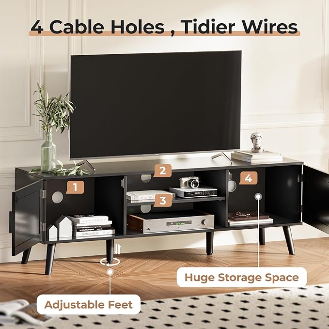 SUPERJARE TV Stand for 65 Inch TV, Entertainment Center - Image 4