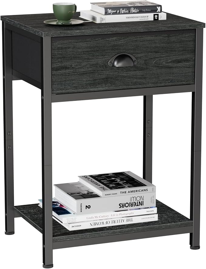 Furologee Nightstand with Fabric Drawer & Storage Shelf, Small Bedside Table by Furologee