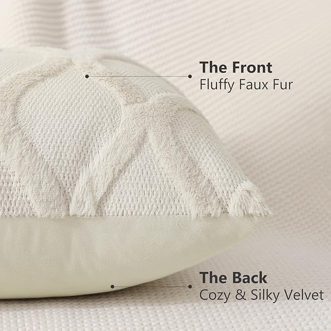decorUhome Throw Pillow Covers 12x20 Inch Set of 2, Soft Plush Faux Fur Wool - Image 3