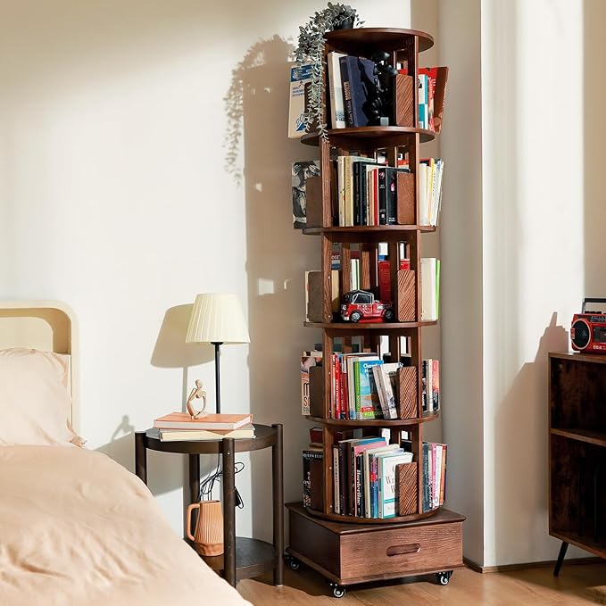 ZZV Solid Wood Rotating Bookshelf, 360° Display Bookcase - Image 5