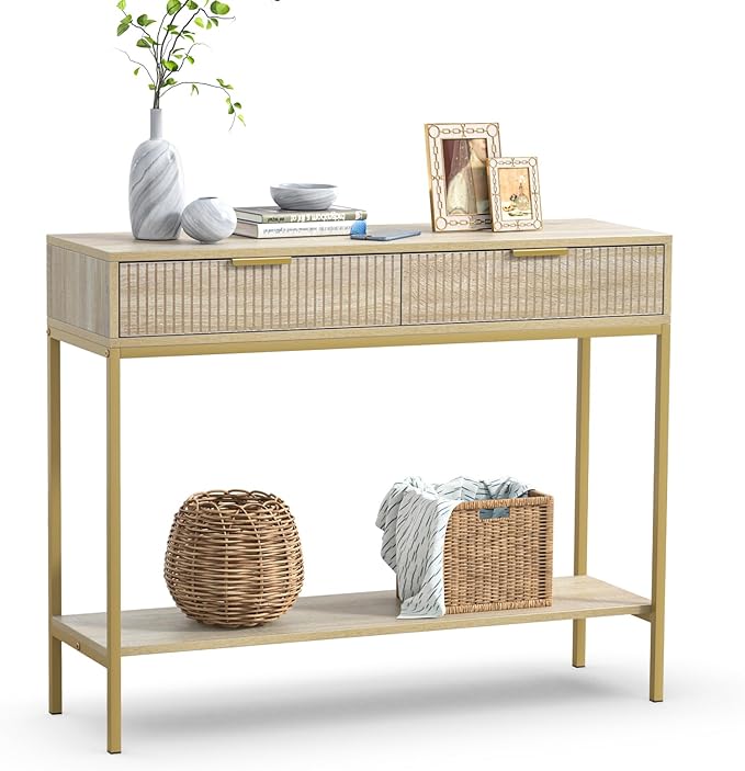 Anmytek Console Table with Storage, Wood Entryway Table with 2 Drawers - Image 9