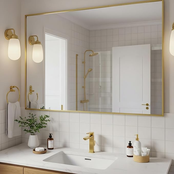 24x40 Inch Brass Bathroom Mirror - Image 4