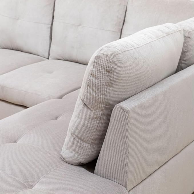 Grey White L-Shaped 3-Piece Corduroy Sofa - Image 6