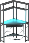 Corner Desk with Hutch and LED Lights, Corner Computer Desk with Keyboard Tray by Uniheim