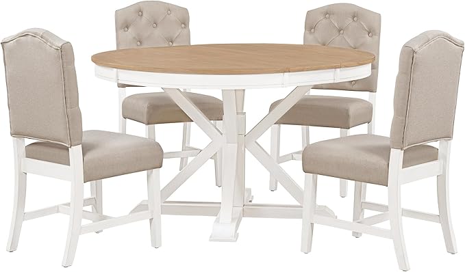 SogesPower 5-Piece Round Farmhouse Retro Dining Table Set - Image 9