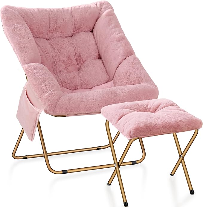 Comfy Saucer Chair for Adults, Foldable Living Room Chairs, Soft Faux Fur by Unknown
