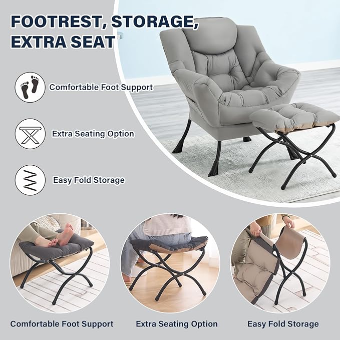 Lazy Chair with Ottoman, Modern Accent Chair Contemporary Lounge Leisure Sofa - Image 7