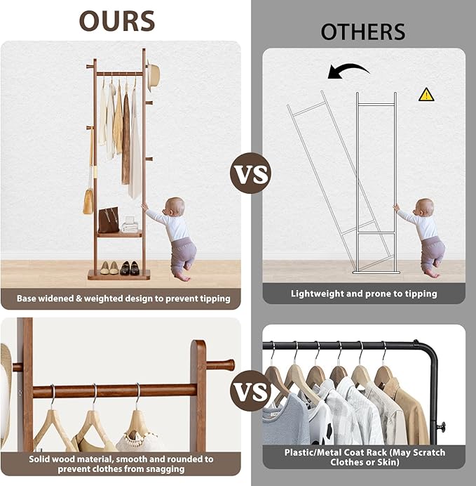 Solid Wood Coat Rack Clothes Rack, Coat Rack Freestanding - Image 6