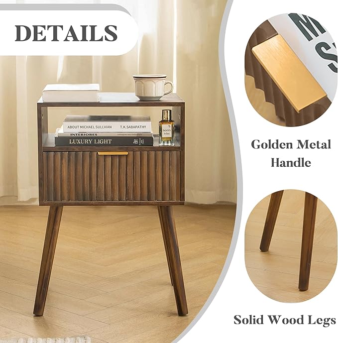 Walnut Nightstand, Wooden Bedside Table - Image 4