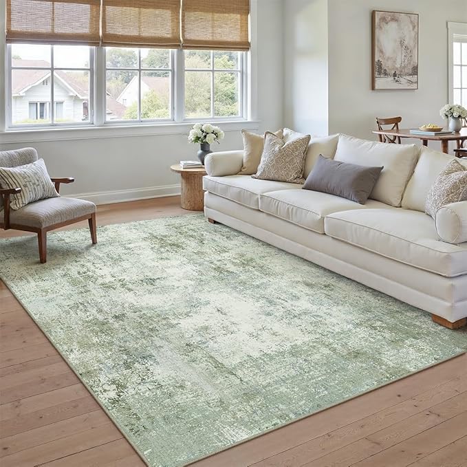 6x9 Washable Area Rug Green Modern Neutral Abstract Living Room Bedroom Indoor - Image 4