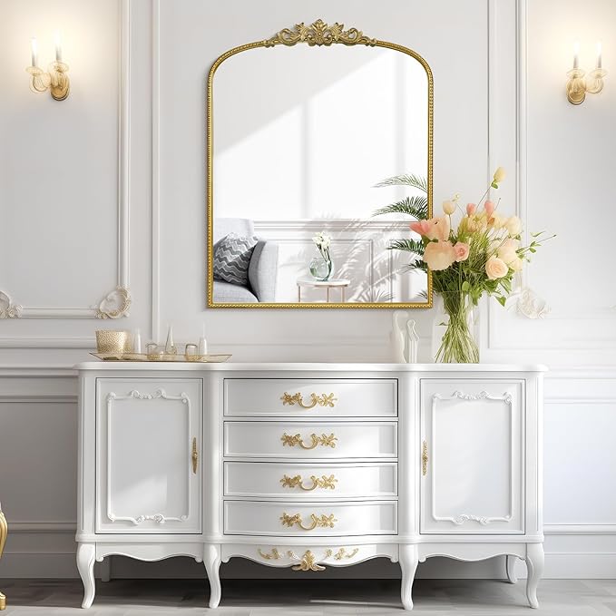 WallBeyond Gold Vintage Mirror for Vanity 28x36 Inch, Arched Vintage Wall - Image 4
