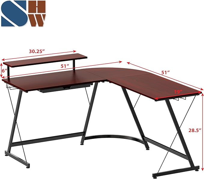 SHW 51 x 51 Inches Vista L-Shaped Desk - Image 3