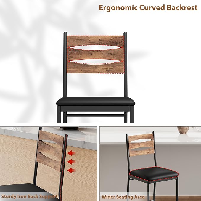 GarveeHome Bar Stools Set of 2, Wooden Barstools, Faux Leather Upholstered Bar - Image 5