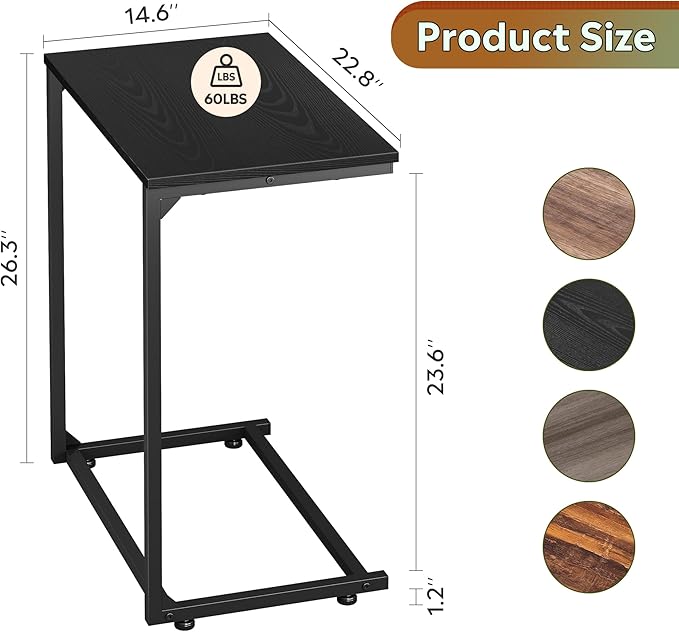 WLIVE Black C-Shaped End Table, Small Side Tables - Image 3