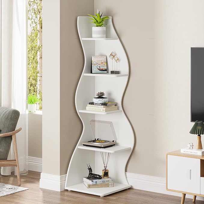 Tribesigns Corner Shelf, Modern 5-Tier Wall Corner Bookshelf, Stylish Corner - Image 4