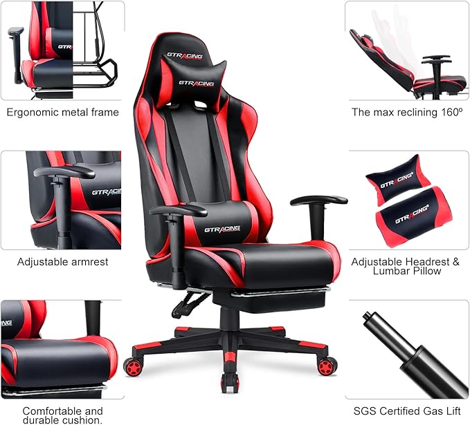 GTRACING Gaming Chair with Footrest, Ergonomic Computer Game Desk Chair - Image 6