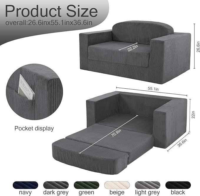 MeMoreCool Convertible Sofa Bed, Pull Out Loveseat Sleeper Sofa, Small Boneless - Image 3