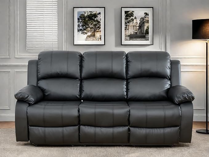 Leather Recliner Sofa Couch, 3-Seater Home Theater Seating Reclining Sofa by FONTOI