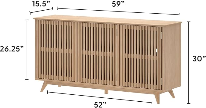 Plank+Beam Mid-Century Modern Wood TV Stand, Three Door Solid Wood - Image 2