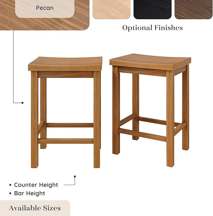 Grain & Grove Smith Collection Set of 2 Solid Wood Counter Height Bar Stools - Image 7