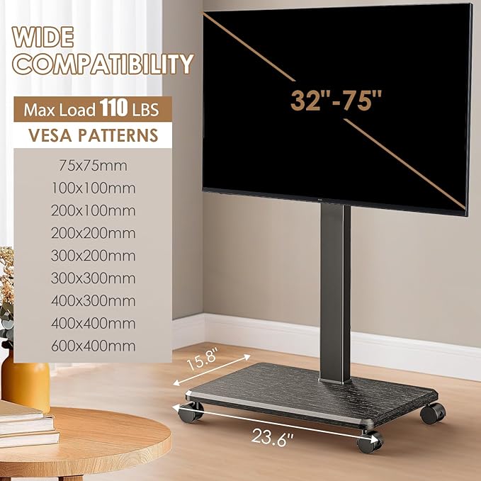 Rolling TV Stand Portrait for 65 70 75 Inch TVs, Tilt and Swivel Mobile TV Cart - Image 6