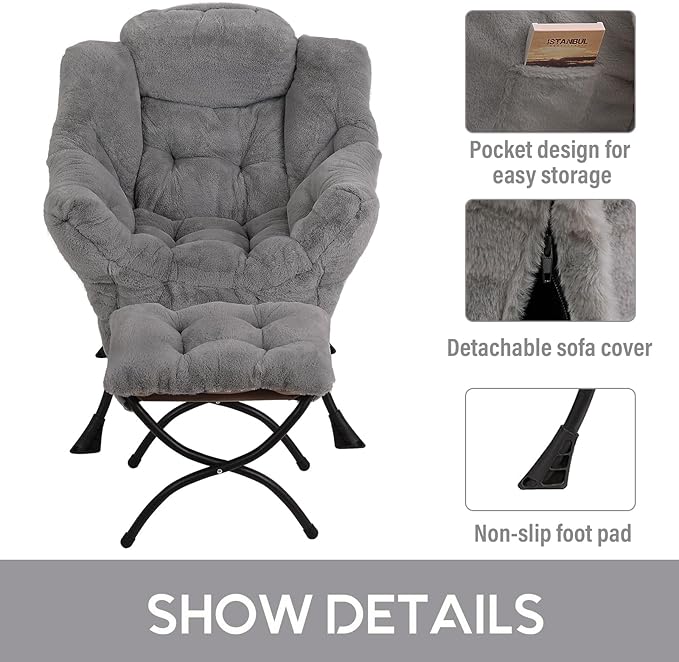 LITA Lazy Chair with Ottoman, Modern Accent Leisure Upholstered Sofa, - Image 6