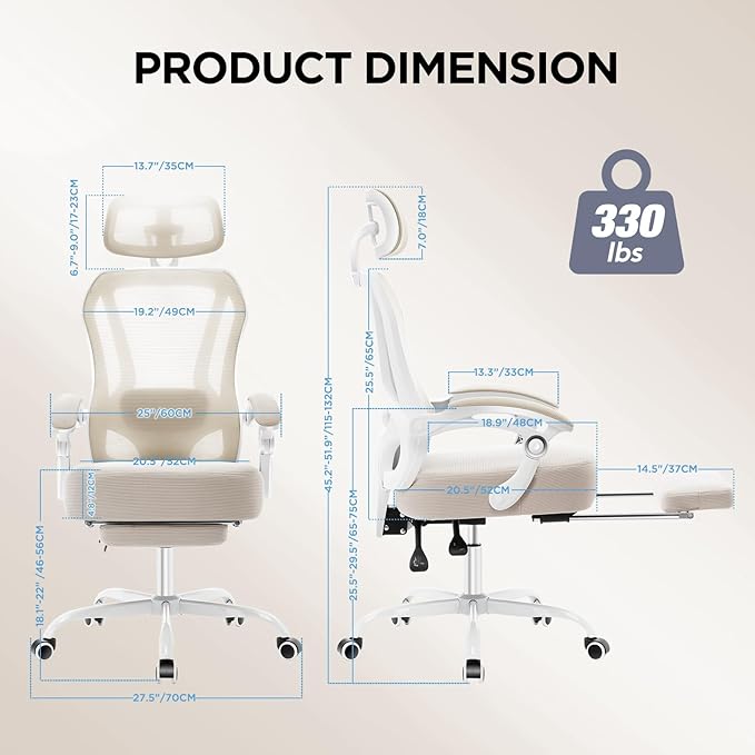 Ergonomic Office Chair with Footrest, Ultra Thick Reclining Desk Chair with - Image 2