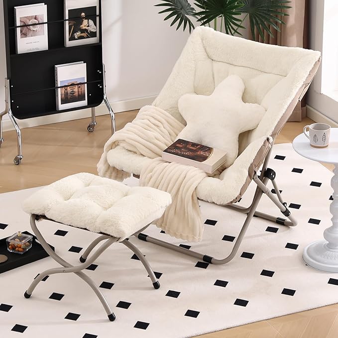 Welnow Comfy Saucer Chair with Ottoman, Oversized Folding Reading Chair - Image 2