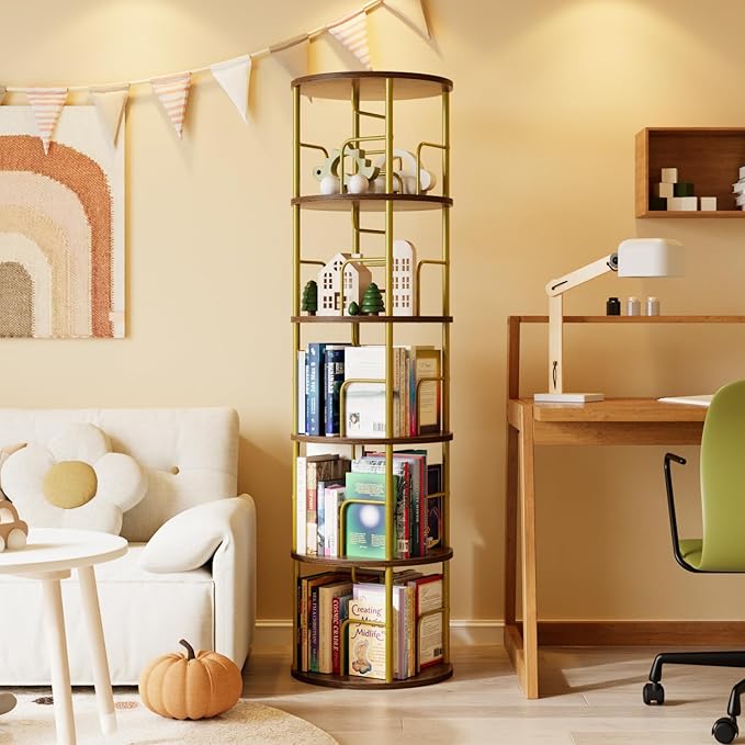 5 Tier Rotating Bookshelf, 360 Display Spinning Corner Bookshelf, Space-Saving - Image 6