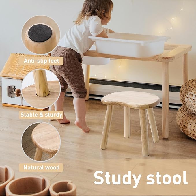 Wooden Stool, Small Step Stool for Kids, 10 inch Small Short Solid Wood Chair - Image 4