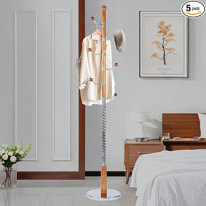 Coat Rack Freestanding, Metal Wooden Coat Tree by Wioazo