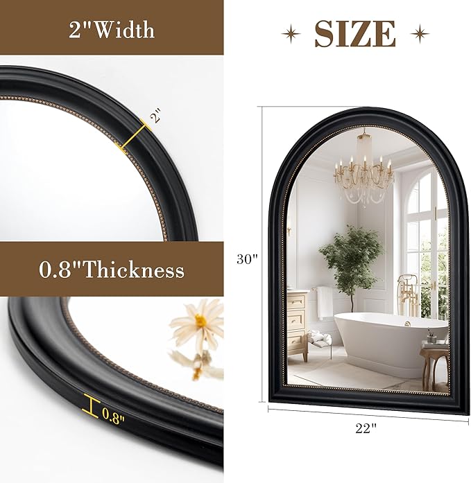 Axeman 22x30 Arched Wall Mirror, Decorative Bathroom Mirror, Traditional - Image 5