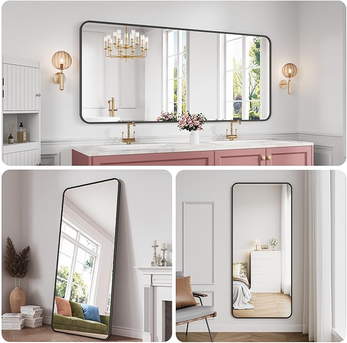 Koonmi Bathroom Mirror, 32X72 Inch Black Metal Framed Mirror - Image 3