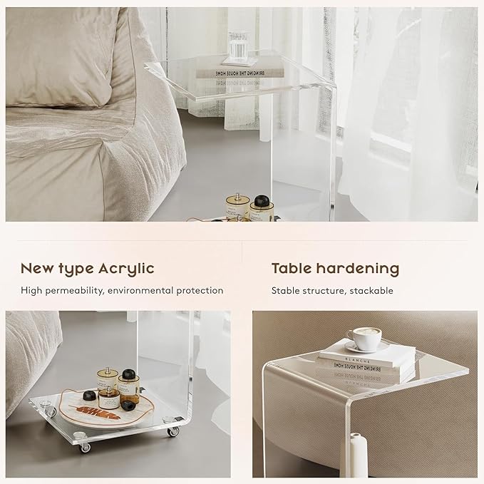 Modern Acrylic Side Table, C-Shaped Sofa Table Nightstand - Image 4