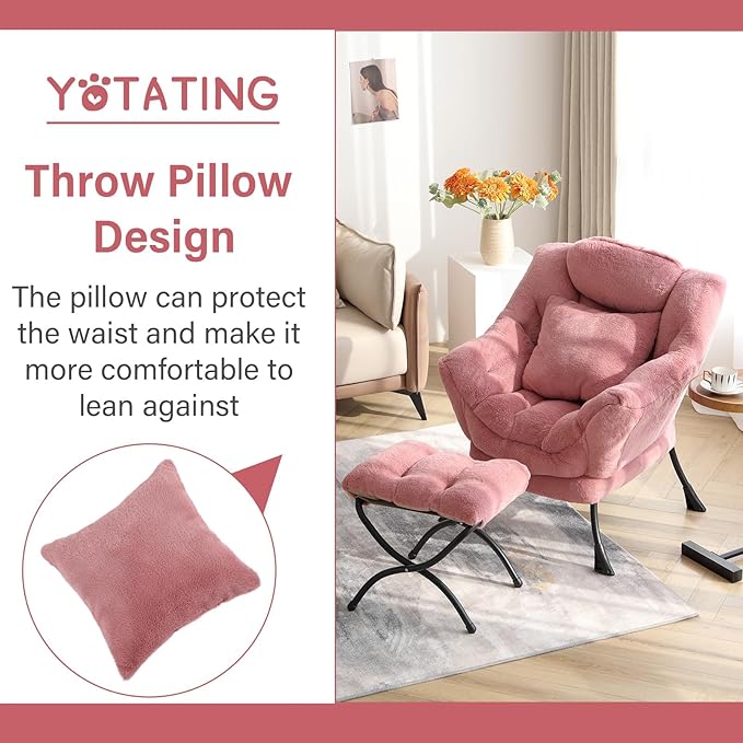 Lazy Chair with Ottoman, Comfy Reading Lounge Chair with Footstool & Throw - Image 9