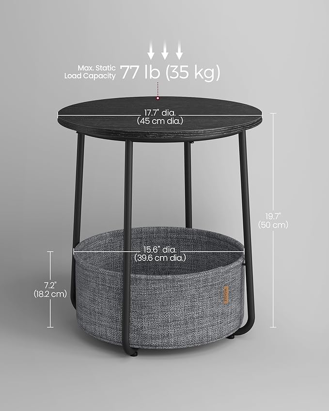 VASAGLE Small Round Side End Table, Modern Nightstand - Image 3