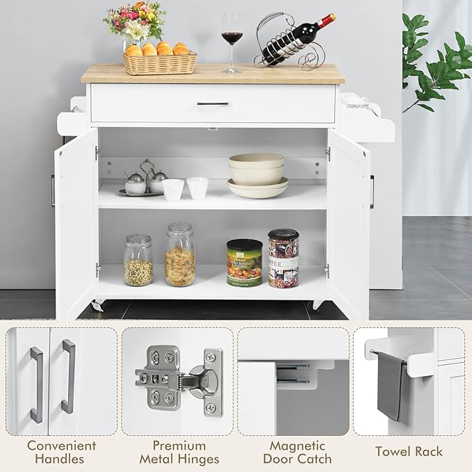 COSTWAY Kitchen Island On Wheels, Rolling Storage Trolley Cart - Image 6