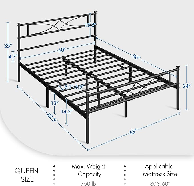Yaheetech Metal Queen Platform Bed Frames Mattress Foundation - Image 2