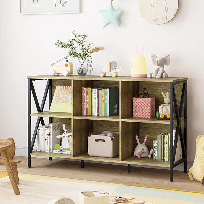 Horizontal Bookshelf Bookcase, 6 Cube Storage Organizer - Image 6