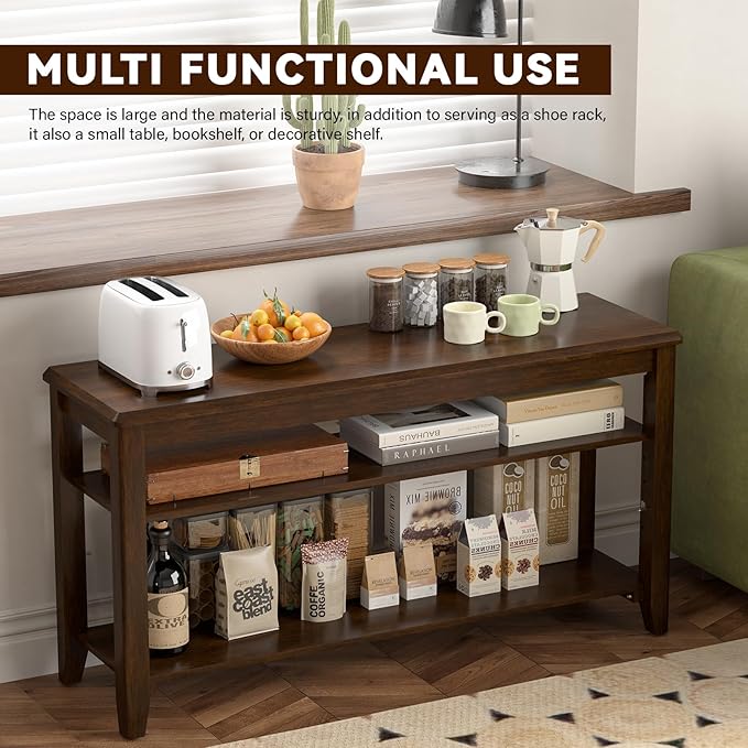 Shoe Bench Storage Rubberwood, Entryway Bench - Image 4