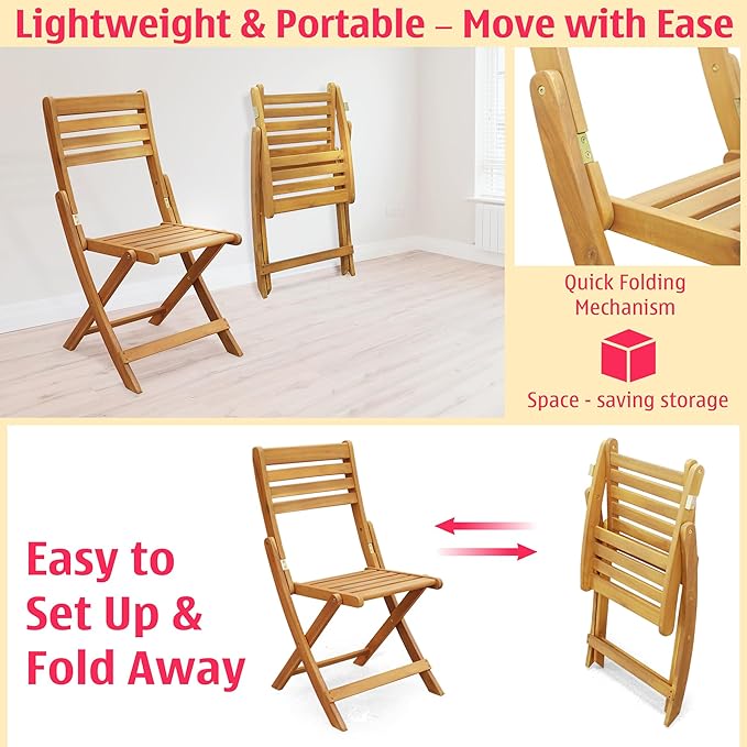Tranquillo Anya Acacia Wood Folding Chairs Set of 2 – 400lbs Capacity, No - Image 6