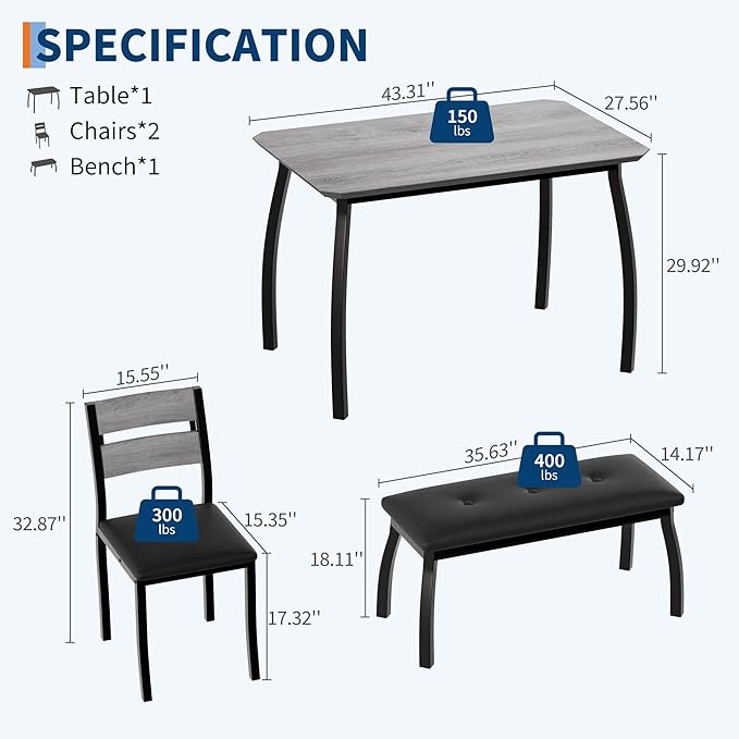 Dining Table Set for 4, Wooden Kitchen Table - Image 2